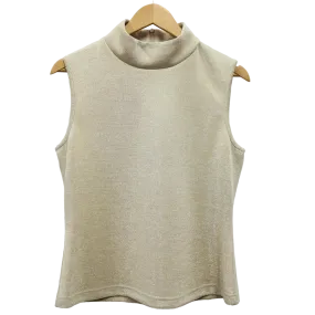 Sparkly Knit Mock Neck Sleeveless Shell Light Gold