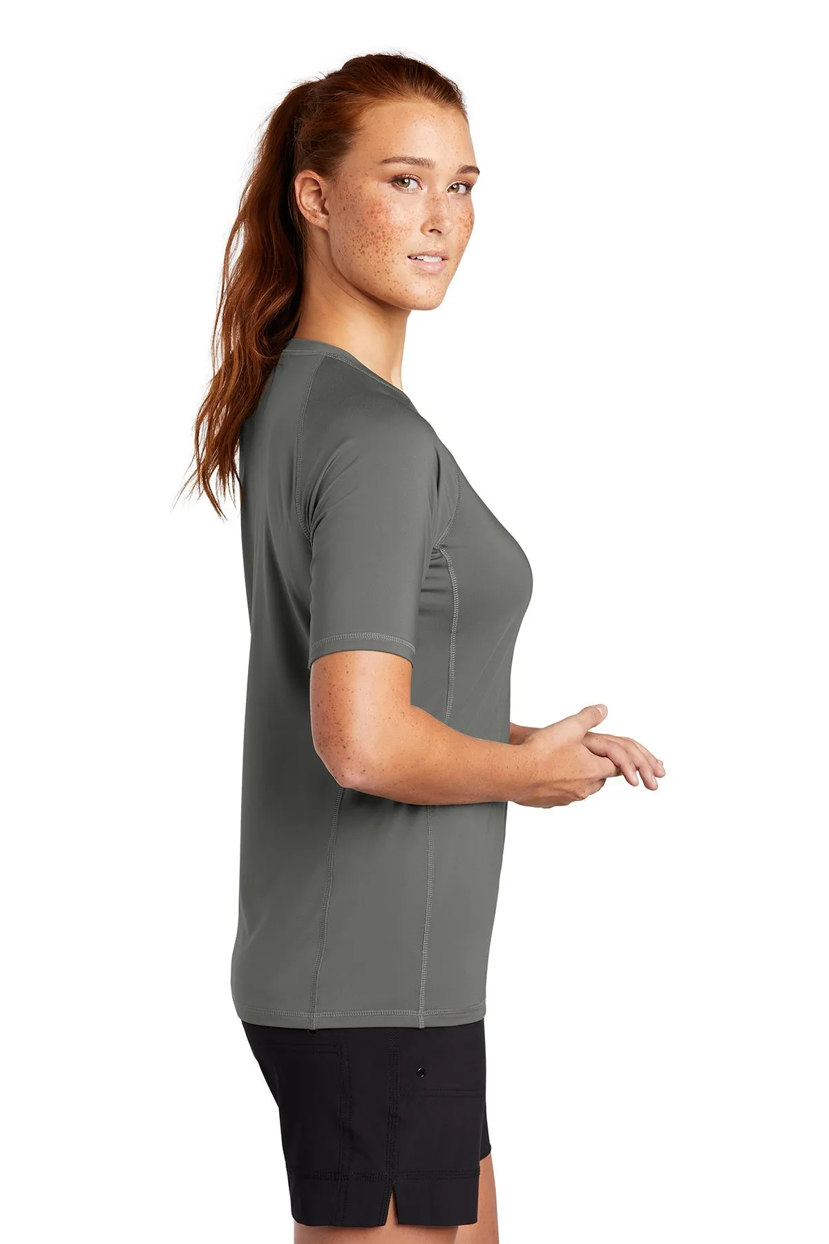 Sport-Tek Ladies Rashguard Branded Tee's, Dark SmokeGrey