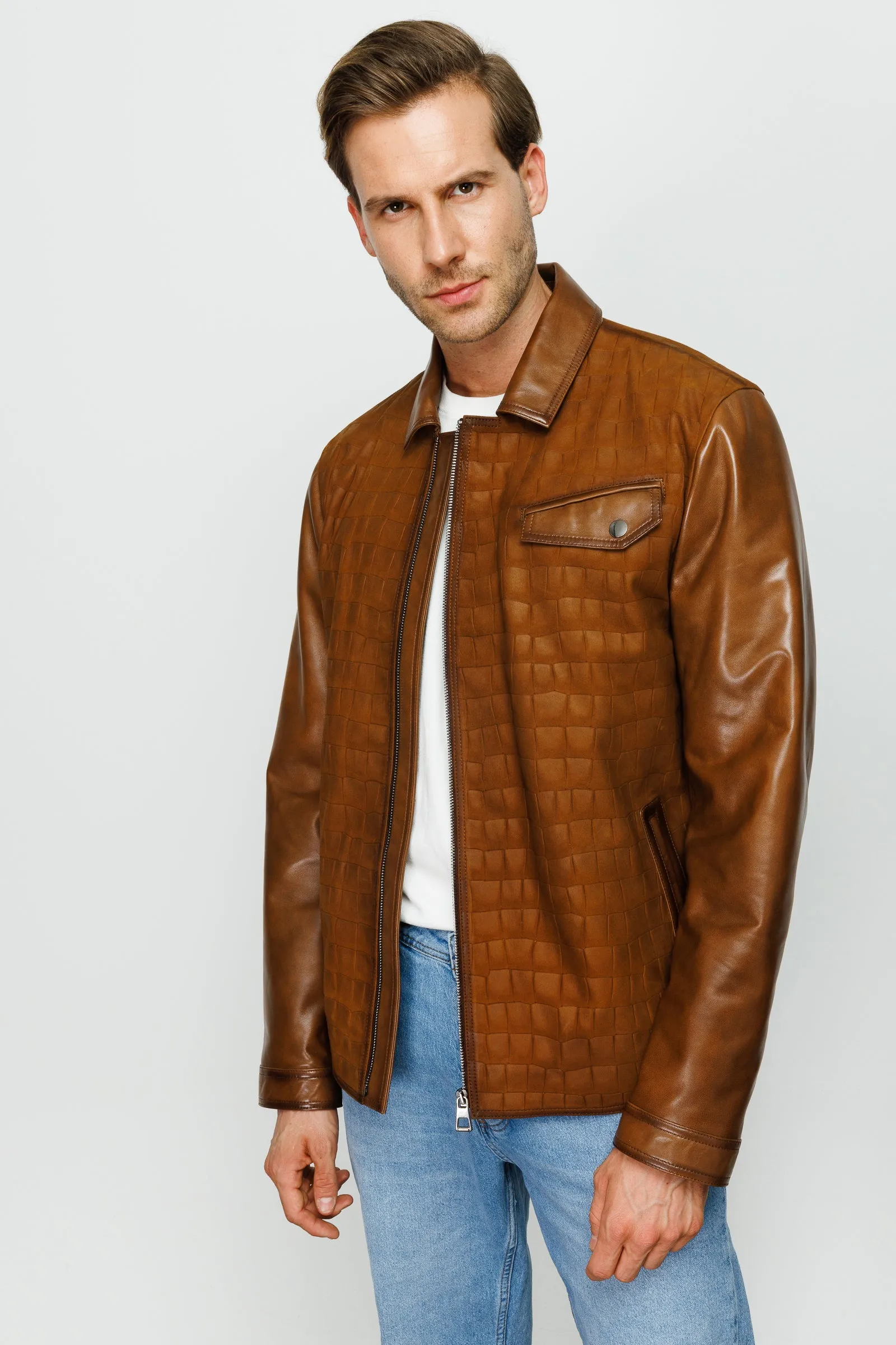 The Emerson Tan Leather Men Jacket