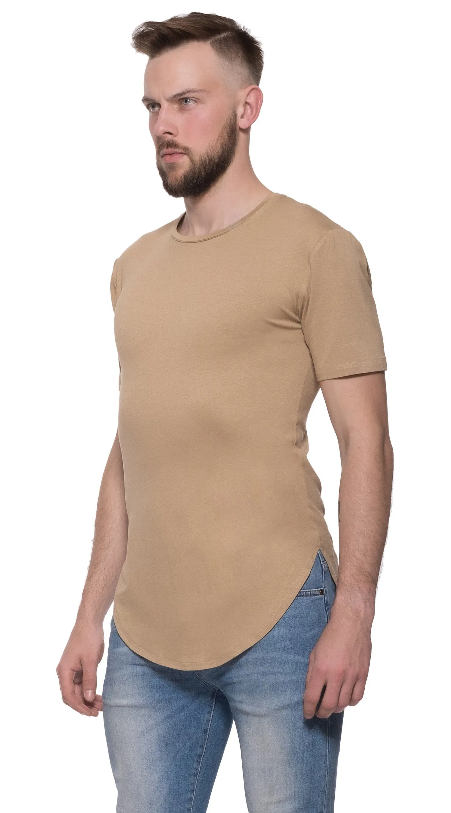 TheG Man Viscose Basic 2/2 Long Tee // camel