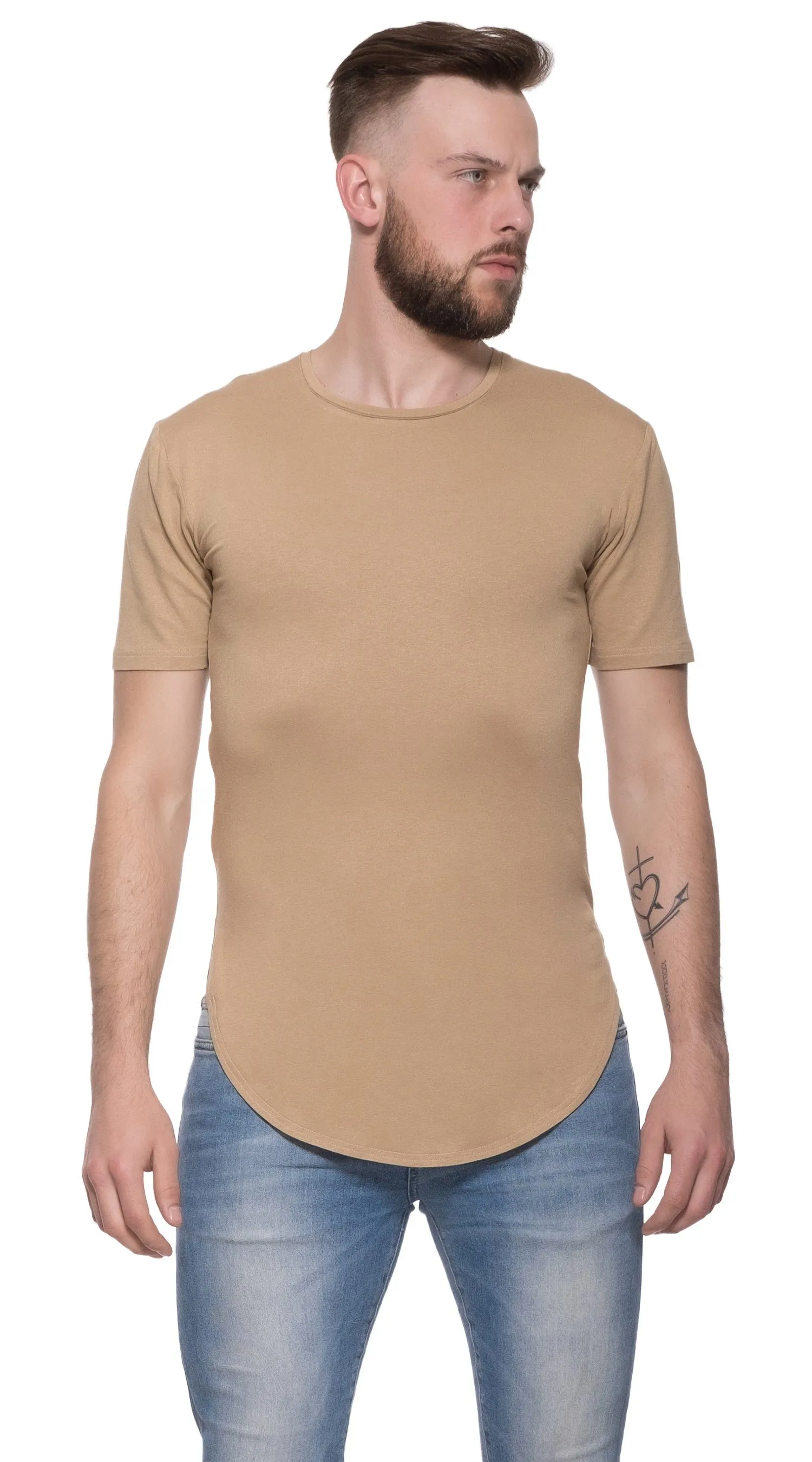 TheG Man Viscose Basic 2/2 Long Tee // camel