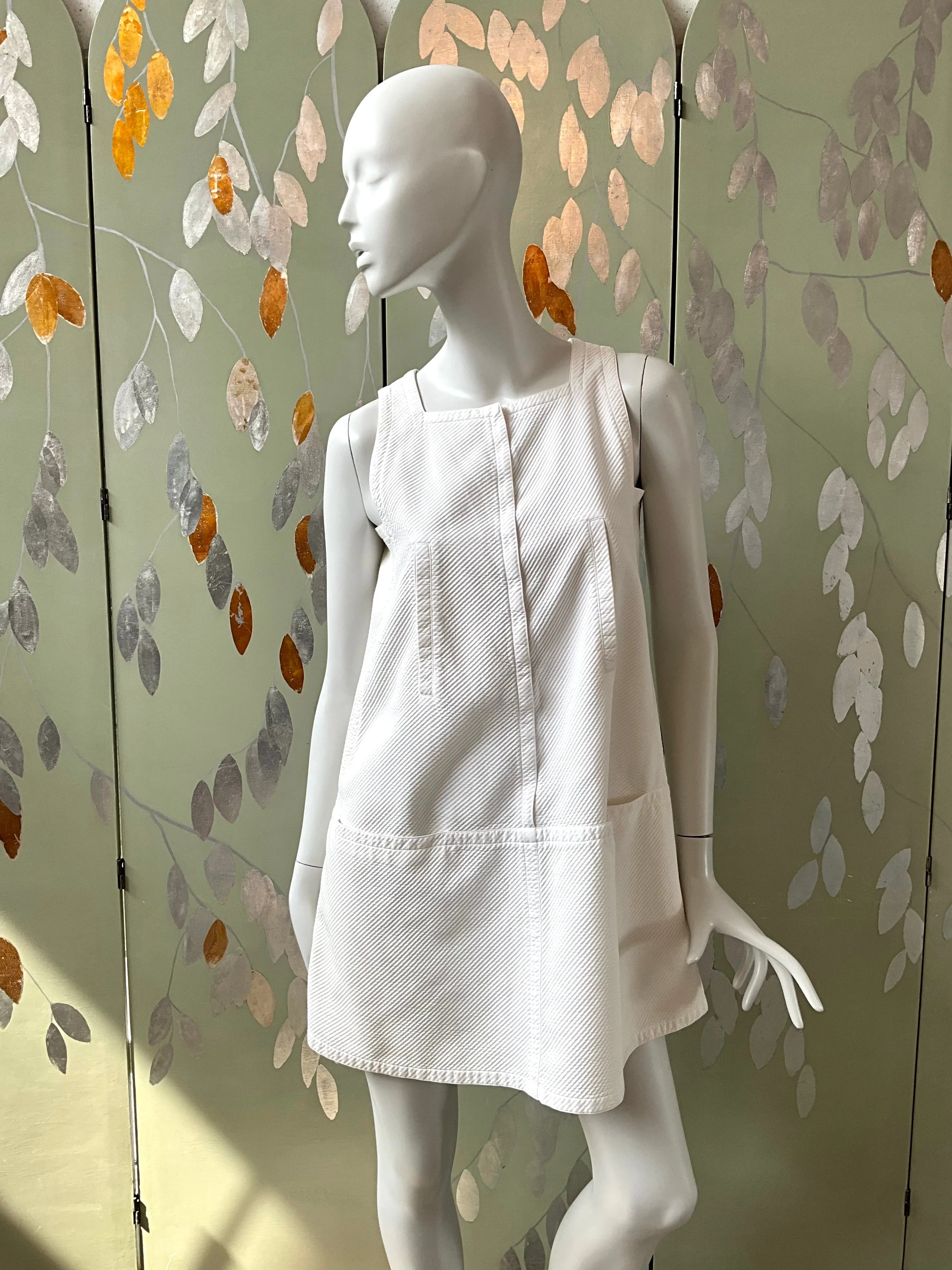 Vintage 1990s White Courrèges Space Age Mod Shift Dress, Medium