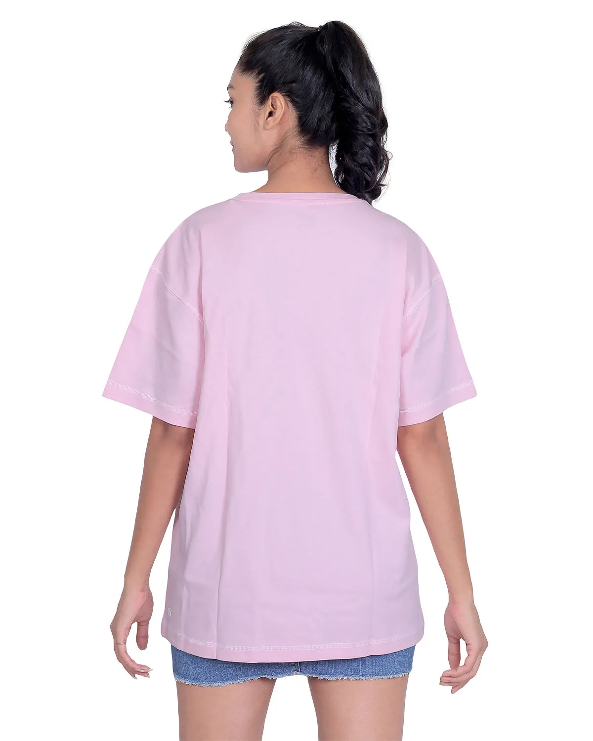 Women Pink Round Neck Oversized T-Shirt