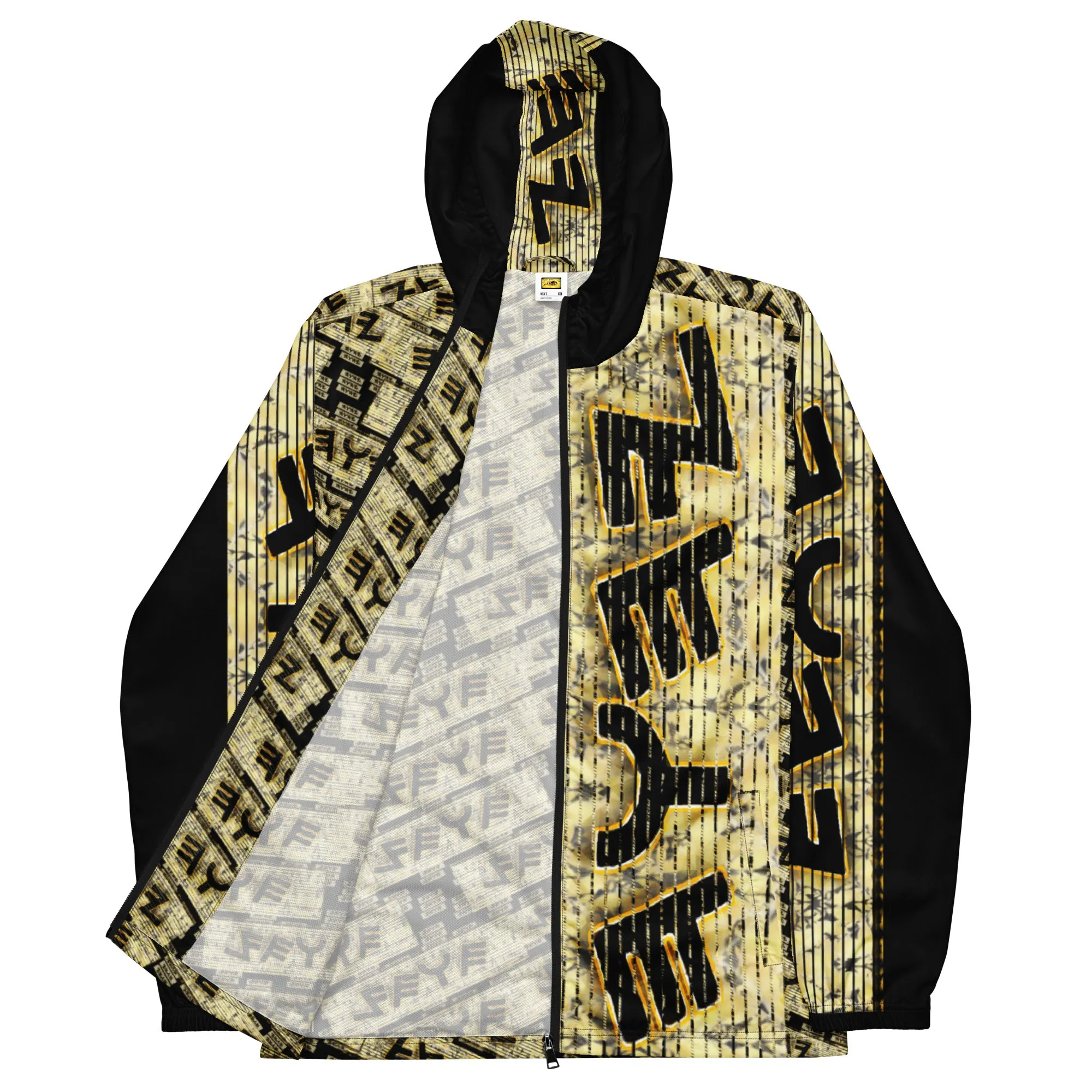 Yahuah Logo 03 - Black Men’s Designer Windbreaker (Black/White Trim)