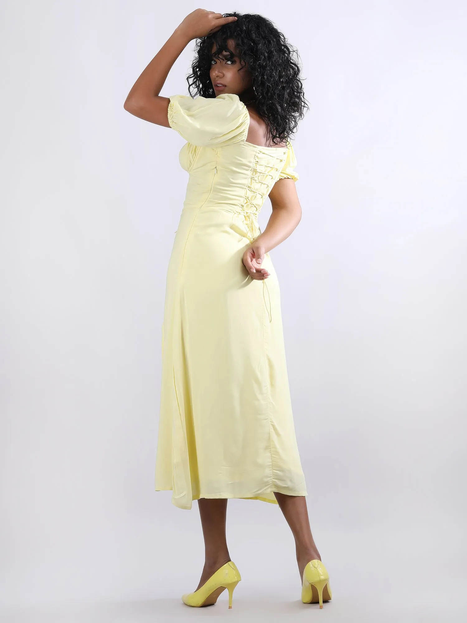 Yellow Maxi Bustier Flared Dress