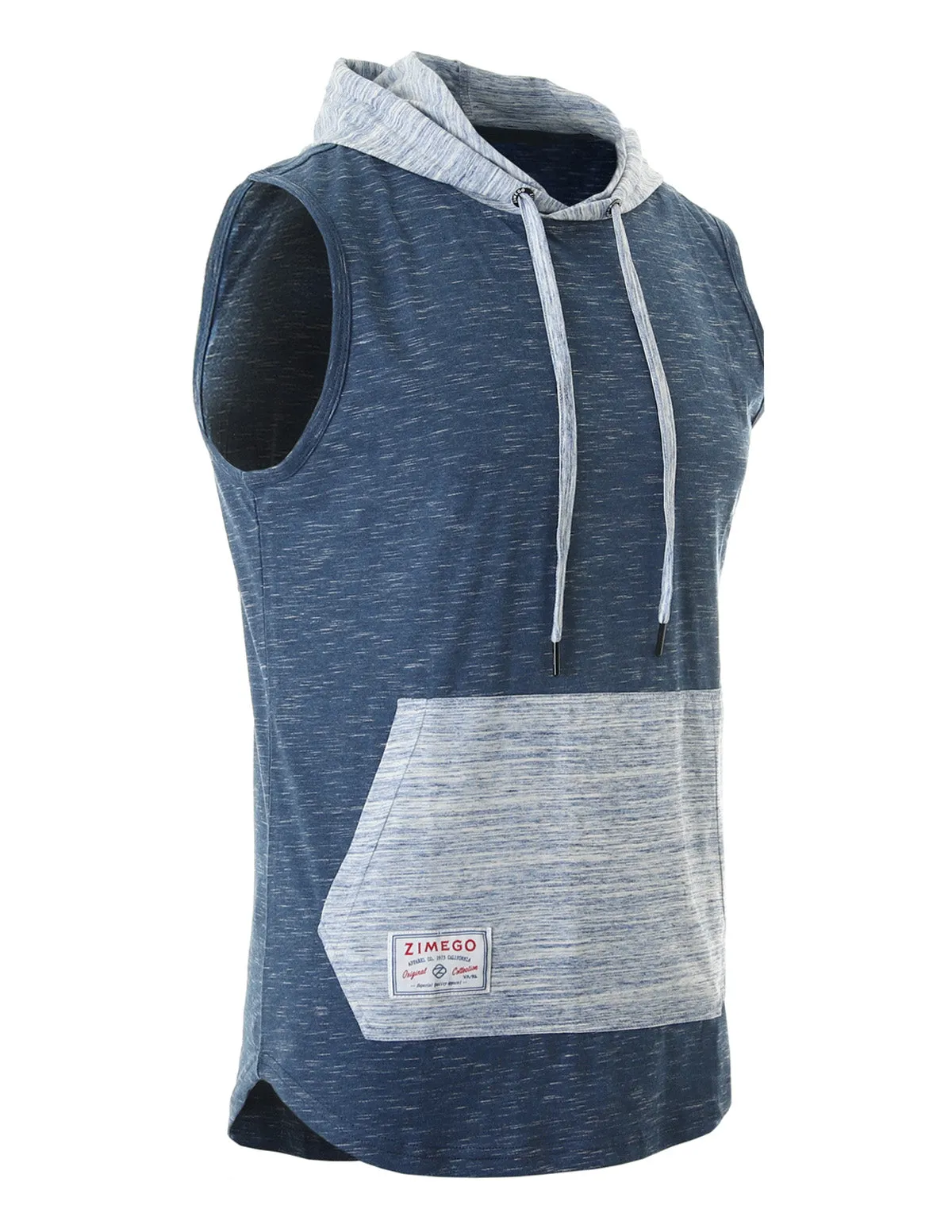 ZIMEGO Men's Color Block Sleeveless Pullover Kangaroo Pocket Workout Hooded Tank - 051